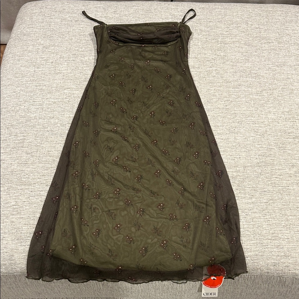 Cider Olive Dress with Floral Details